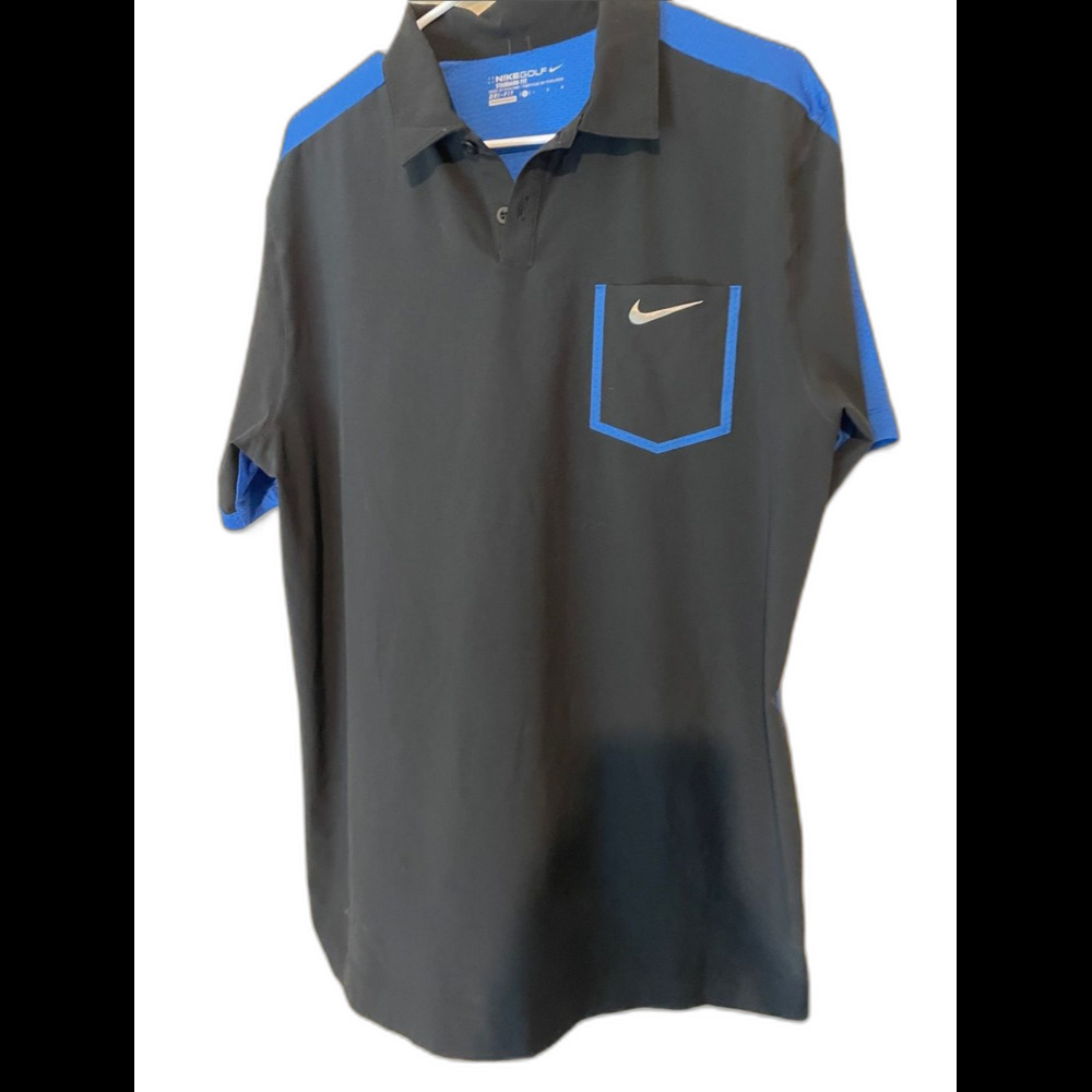Nike Men’s Black Polo with Blue Trim and Chest Pocket Nike Golf Standard Fit L